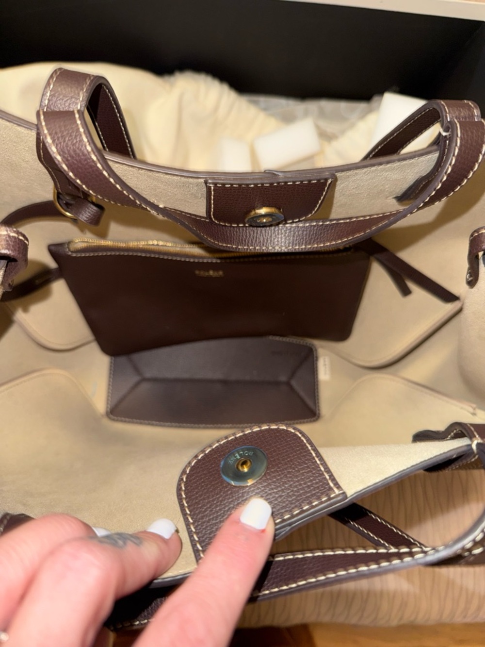 *FIRM PRICE* Polene Cyme Mini Brown Pebbled Leather Tote - Picture 3 of 7